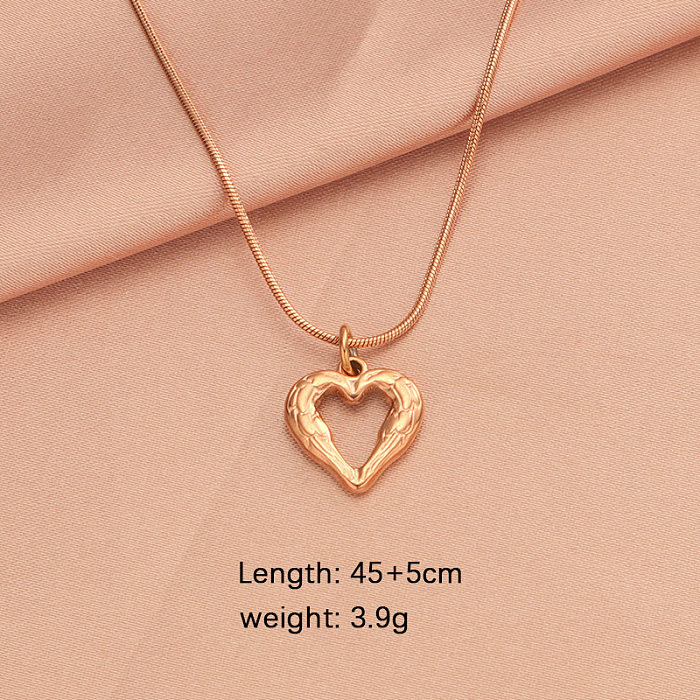 Estilo simples forma de coração chapeamento de aço inoxidável oco para fora 18k banhado a ouro rosa colar pingente colar