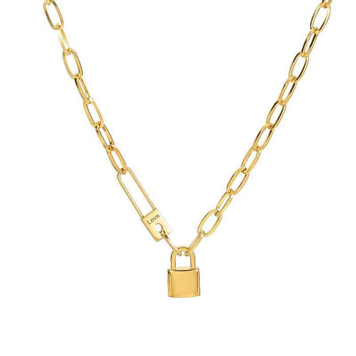Collar chapado en oro de 18 quilates con bloqueo de letras de estilo coreano, chapado en acero inoxidable