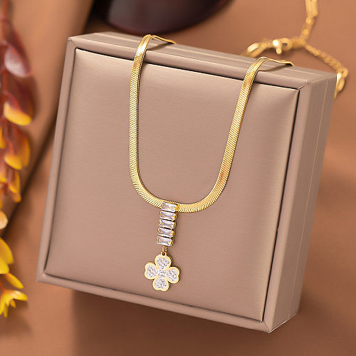 Elegant Simple Style Geometric Snake Stainless Steel Plating Inlay Zircon Pendant Necklace
