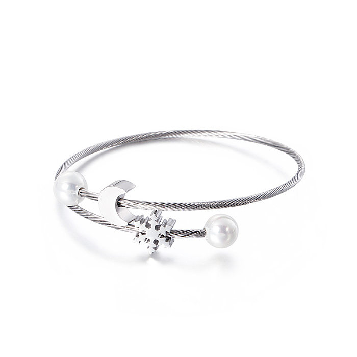 Korea Simple Pearl Stainless Steel Snowflake Moon Bracelet Wholesale jewelry