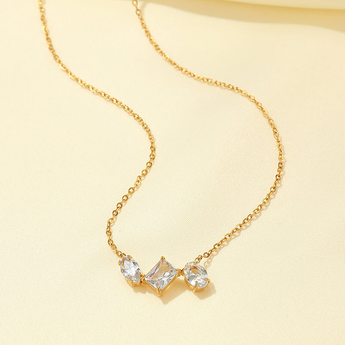 Cute Simple Style Solid Color Stainless Steel  Plating Inlay Zircon Gold Plated Necklace