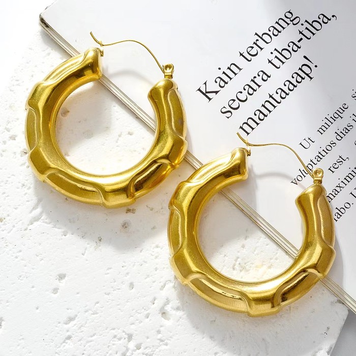 1 Pair Vintage Style Exaggerated Simple Style Round Oval Plating Metal Stainless Steel  18K Gold Plated Hoop Earrings