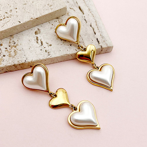 1 par de pendientes colgantes chapados en oro con piedras preciosas artificiales de acero inoxidable con incrustaciones en forma de corazón dulce de princesa