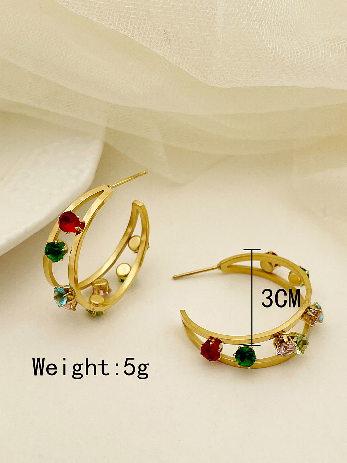 1 Pair Elegant Glam C Shape Moon Plating Inlay Stainless Steel  Artificial Diamond Gold Plated Ear Studs