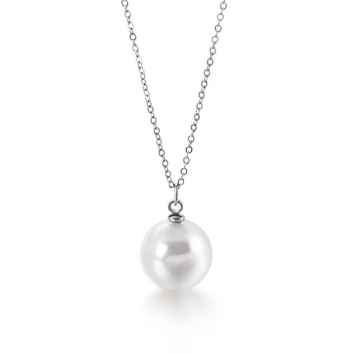 Korean Fashion Shell Pearl Pendant Stainless Steel Clavicle Chain Simple Multicolor Necklace