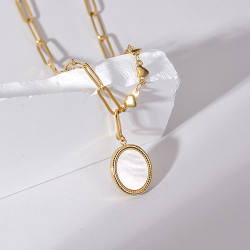 Casual Simple Style Oval Heart Shape Stainless Steel  Stainless Steel Plating Inlay Shell 14K Gold Plated Pendant Necklace