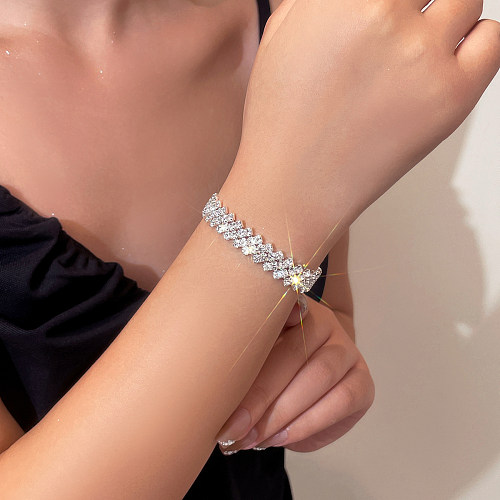 Bracelets brillants de strass d'incrustation de cuivre d'acier de titane de couleur unie