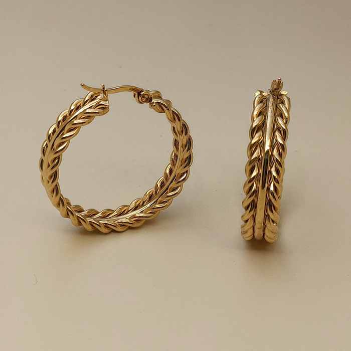 1 Pair Vintage Style Geometric Solid Color Plating Stainless Steel  18K Gold Plated Hoop Earrings