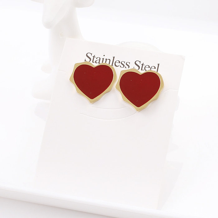 1 Pair Lady Heart Shape Plating Stainless Steel  18K Gold Plated Ear Studs