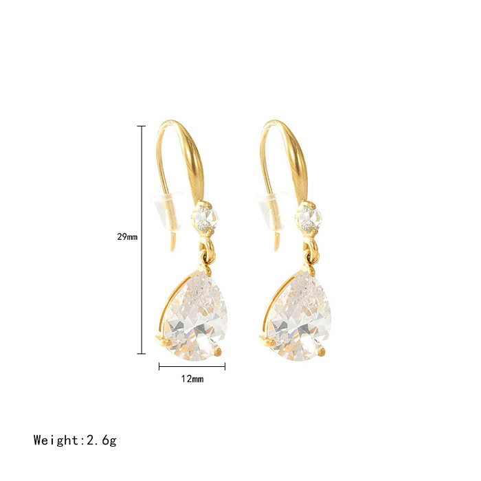 Fashion Water Droplets Stainless Steel Plating Zircon Drop Earrings 1 Pair
