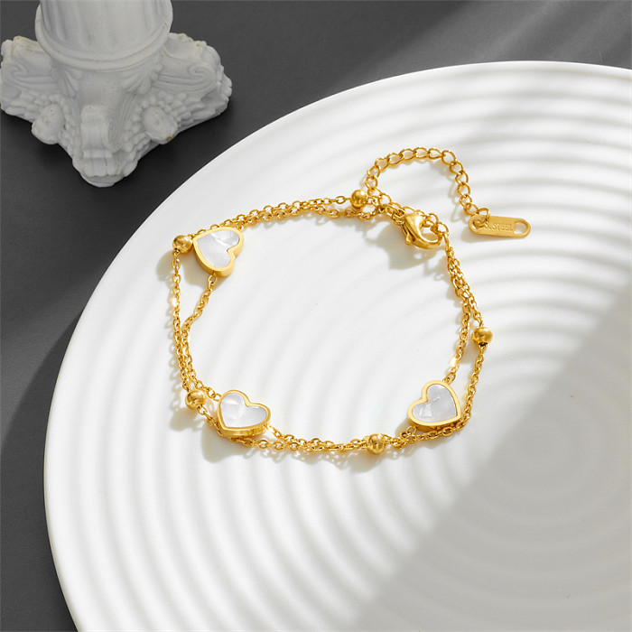Sweet Simple Style Heart Shape Titanium Steel Plating Inlay Shell 18K Gold Plated Bracelets