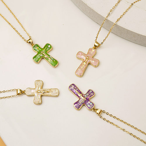 Halskette mit übertriebenem Kreuz-Anhänger aus Edelstahl und Kupfer-Emaille, 1 Stück