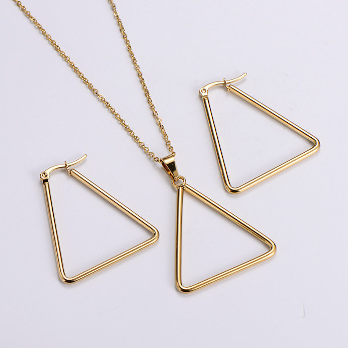 Stainless Steel 316L Fashion Geometric Glossy Necklace Earrings Set Wholesale