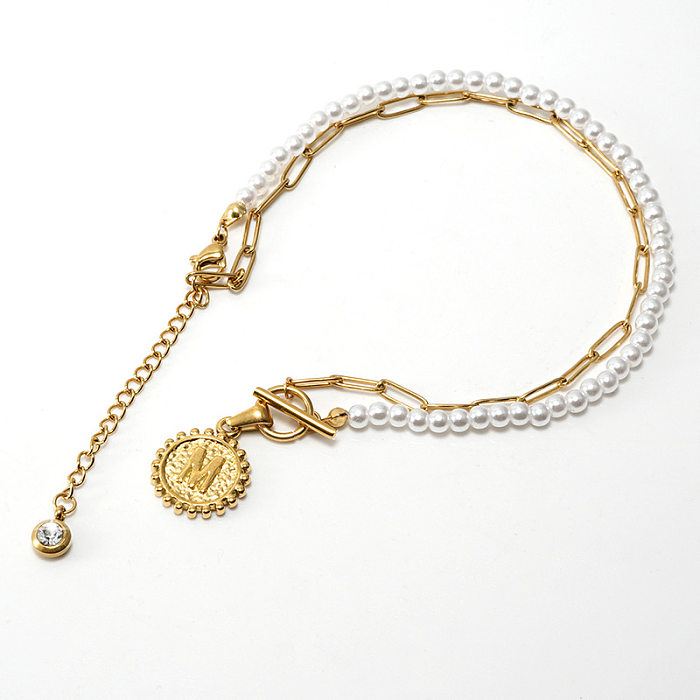 Collier en acier inoxydable avec lettres de mode, colliers perlés en acier inoxydable