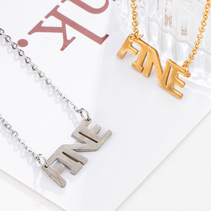 Simple Style Letter Stainless Steel  Pendant Necklace Metal Stainless Steel  Necklaces