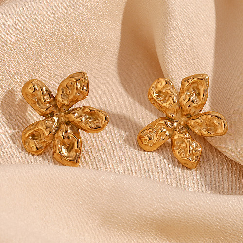 1 par de pendientes plisados ​​de acero inoxidable chapados en oro de 18 quilates estilo vintage estilo simple estilo clásico chapado en flores