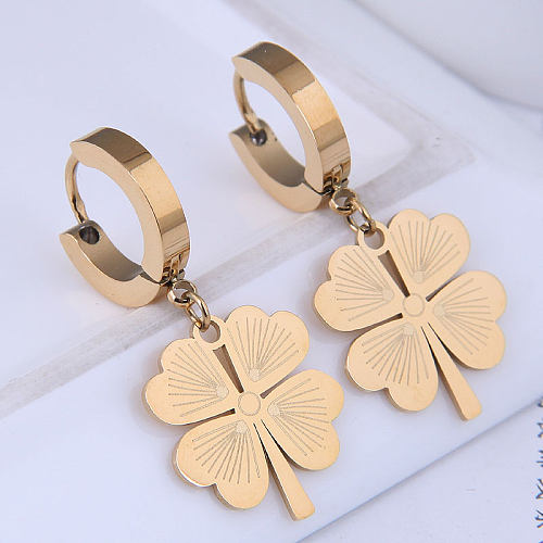 Moda coreana simples trevo de quatro folhas em aço inoxidável fivelas de orelha personalizadas