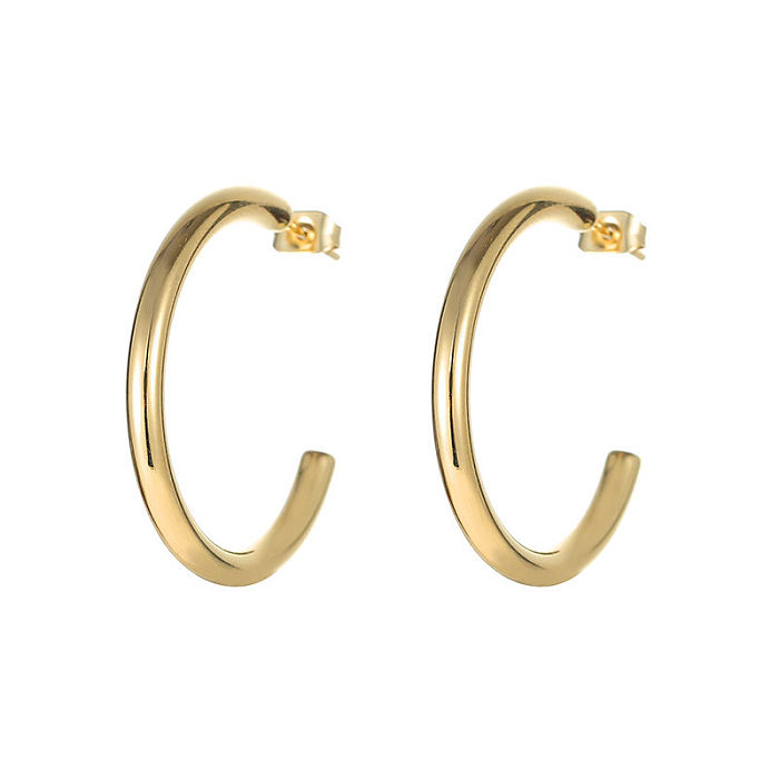 Retro C Shape Solid Color Stainless Steel  Earrings Plating Stainless Steel  Earrings 1 Pair