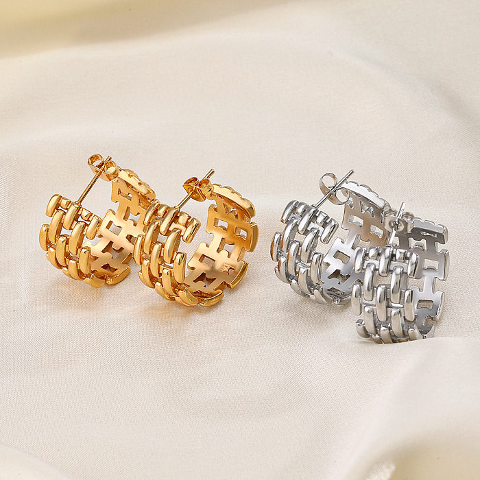 1 Pair Casual Retro C Shape Plating Stainless Steel  Ear Studs