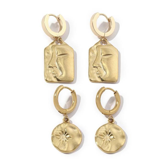 1 Pair Commute Human Face Sun Plating Stainless Steel  18K Gold Plated Drop Earrings