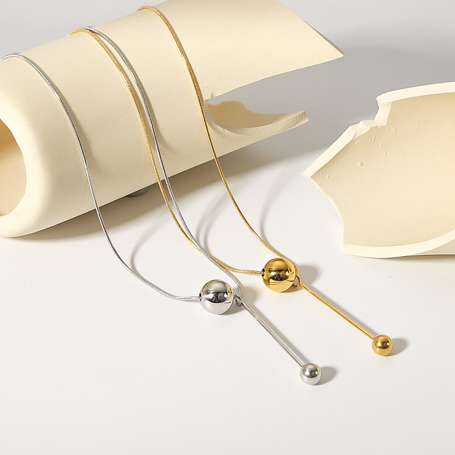 Collier pendentif plaqué or 18 carats en acier inoxydable avec boule de style simple pour dame décontractée