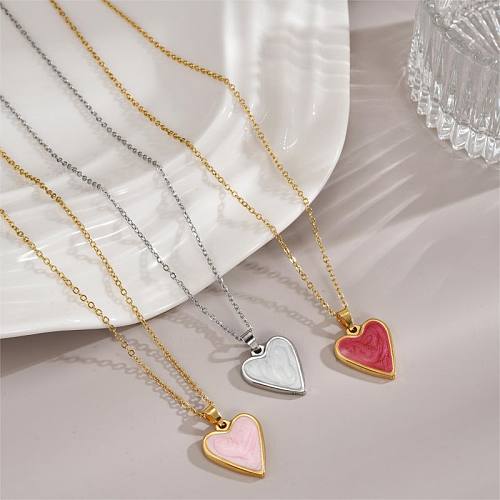 Luxurious Heart Shape Stainless Steel  Enamel Plating 18K Gold Plated Pendant Necklace
