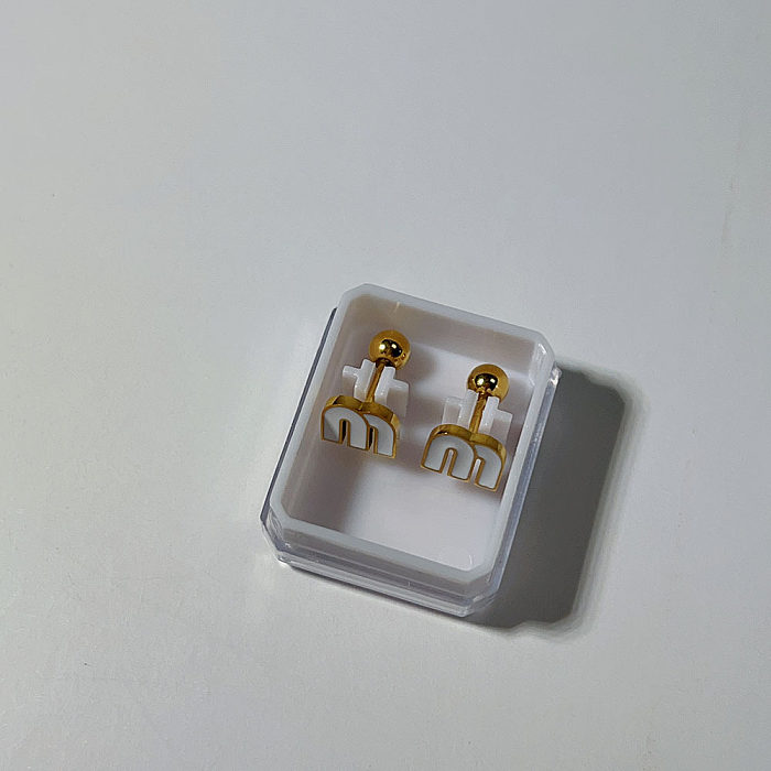 1 paire de clous d'oreilles en diamant artificiel en acier inoxydable, avec lettre douce et carrée, incrustation de placage