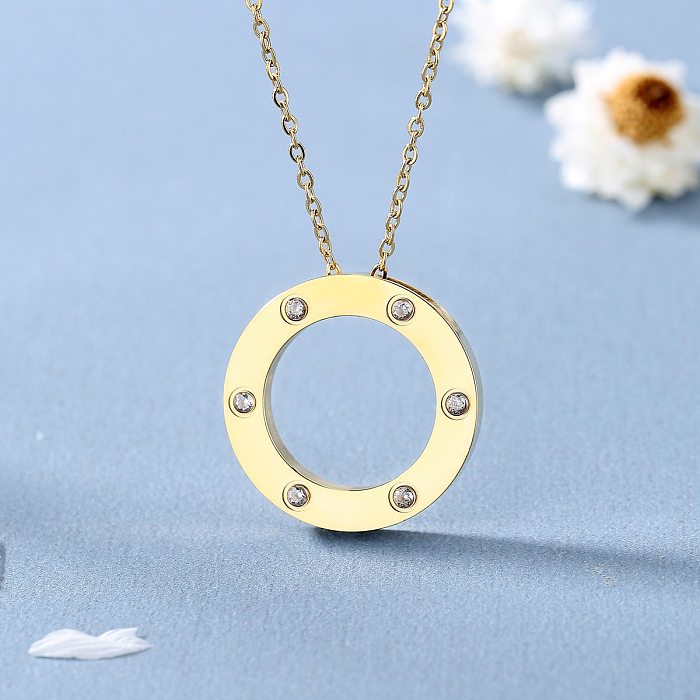 Simple Style Circle Stainless Steel Plating Inlay Zircon Pendant Necklace