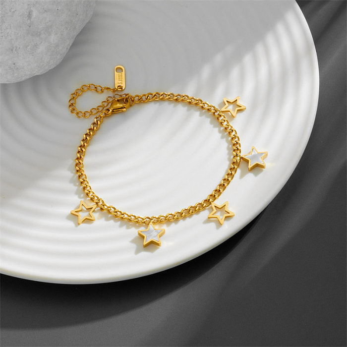 Elegante Stern-Schmetterlings-Armbänder mit Titan-Stahlbeschichtung und Inlay-Muschel, 18 Karat vergoldet