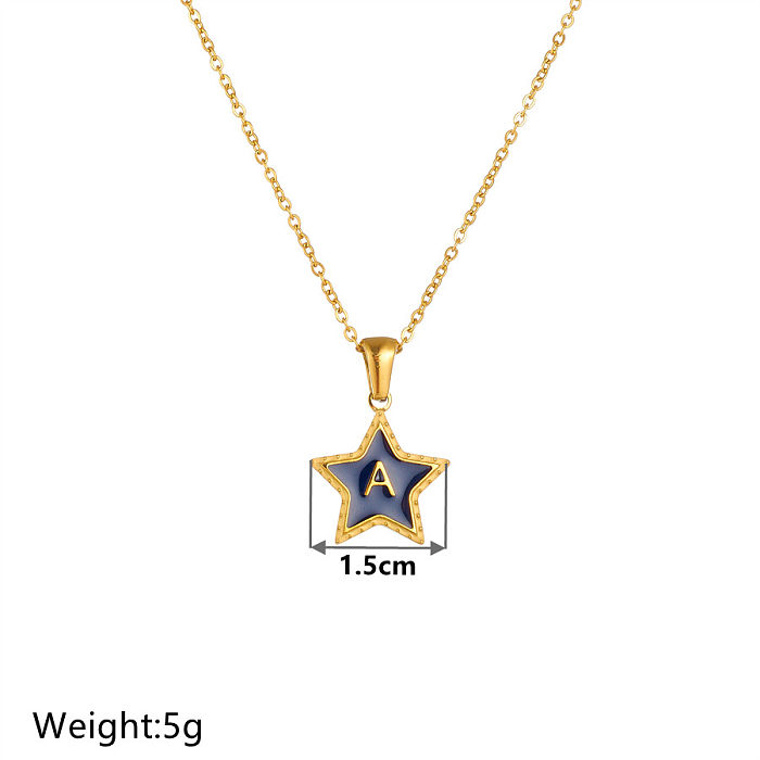 Einfache Halskette mit Buchstaben-Stern-Anhänger, Edelstahl-Beschichtung, vergoldet