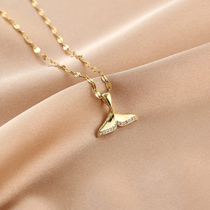 Modische, geometrische, diamantbesetzte Fischschwanz-Schlüssel-Halskette aus Edelstahl im Großhandel