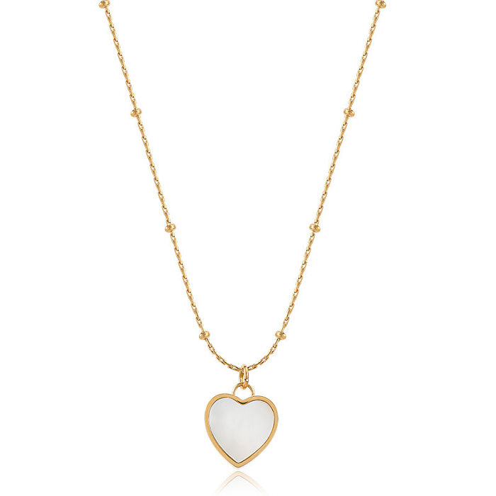 Collier avec pendentif en forme de cœur, style simple, incrustation de pierres précieuses en acier inoxydable, 1 pièce