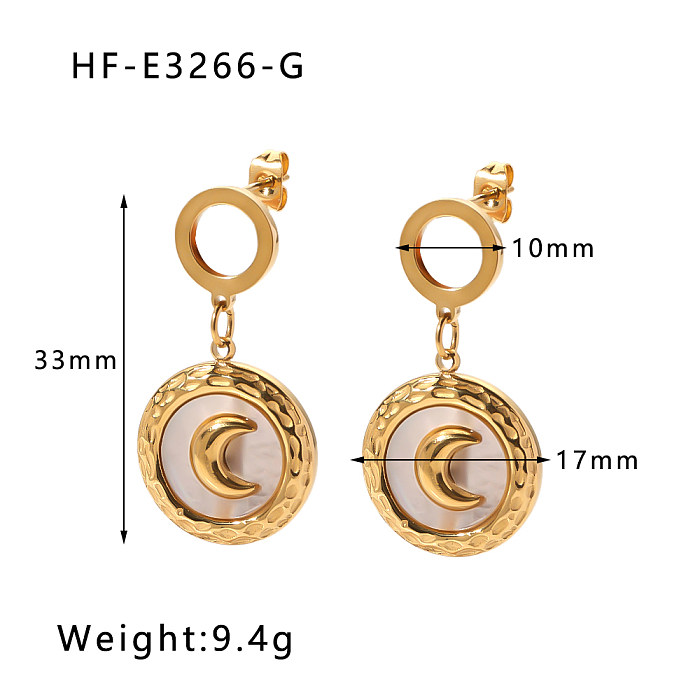 1 Pair Elegant Modern Style Simple Style Moon Plating Inlay Stainless Steel  Shell 18K Gold Plated Drop Earrings