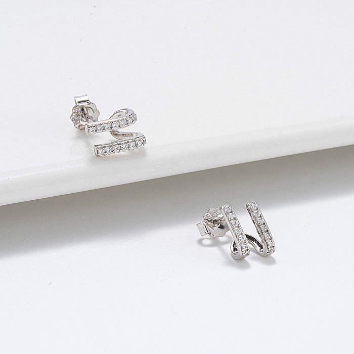 1 Pair Casual Sweet Simple Style U Shape Polishing Plating Inlay Sterling Silver Zircon 14K Gold Plated White Gold Plated Silver Plated Ear Studs