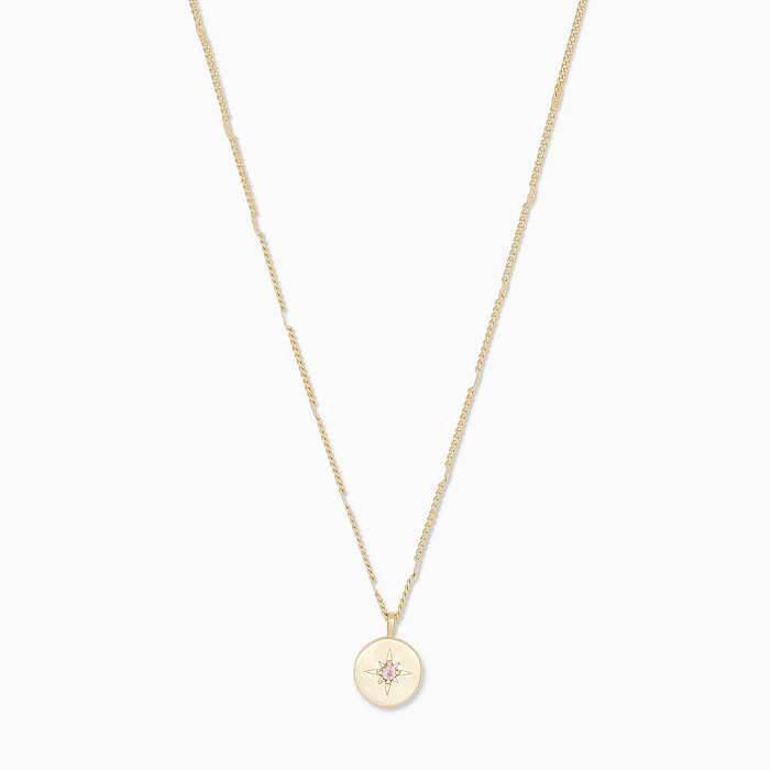 Retro Simple Style Round Star Stainless Steel Plating Inlay Birthstone Zircon 18K Gold Plated Pendant Necklace