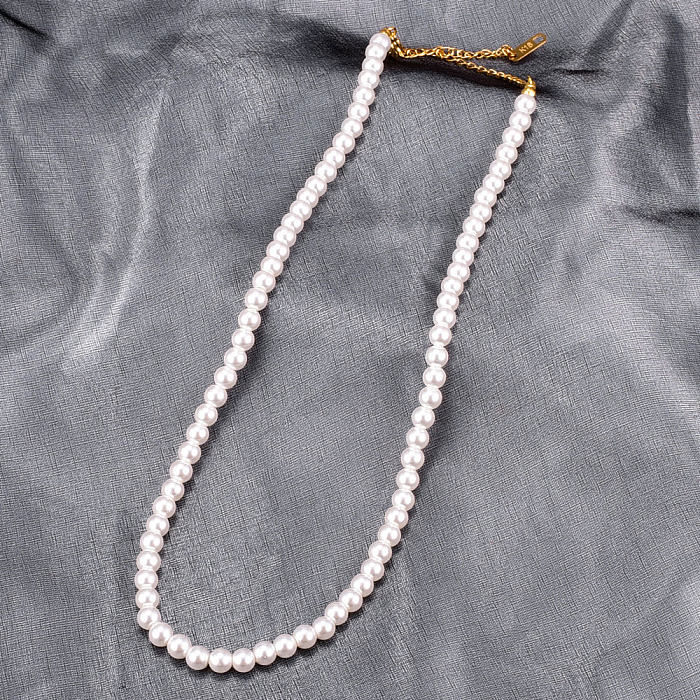 Geometrische Halskette mit Perlen aus Edelstahl im Vintage-Stil, 1 Stück
