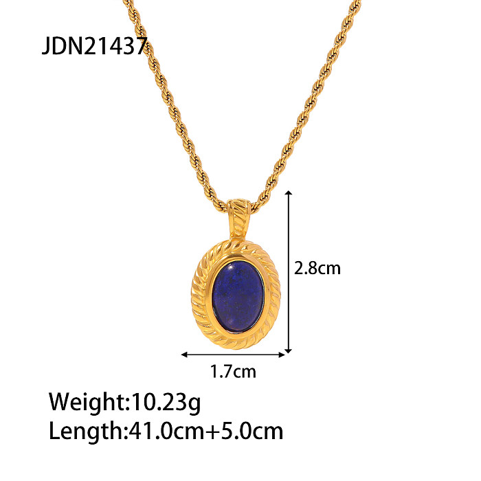 Fashion Oval Stainless Steel  Plating Gem Pendant Necklace 1 Piece
