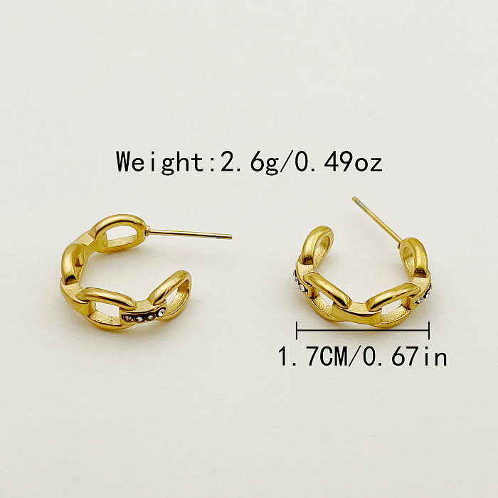 1 Pair Simple Style C Shape Plating Inlay Stainless Steel  Rhinestones Gold Plated Ear Studs