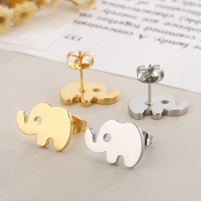 1 Pair Cute Elephant Stainless Steel  Plating Rhinestones Ear Studs