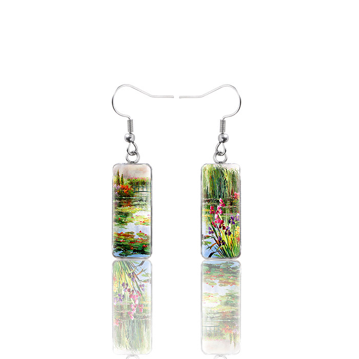 1 Pair French Style Pastoral Cartoon Inlay Stainless Steel  Glass Drop Earrings