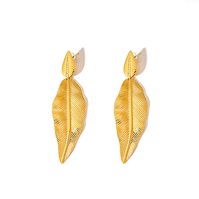 1 Pair Classic Style C Shape Leaves Plating Stainless Steel 18K Gold Plated Drop Earrings