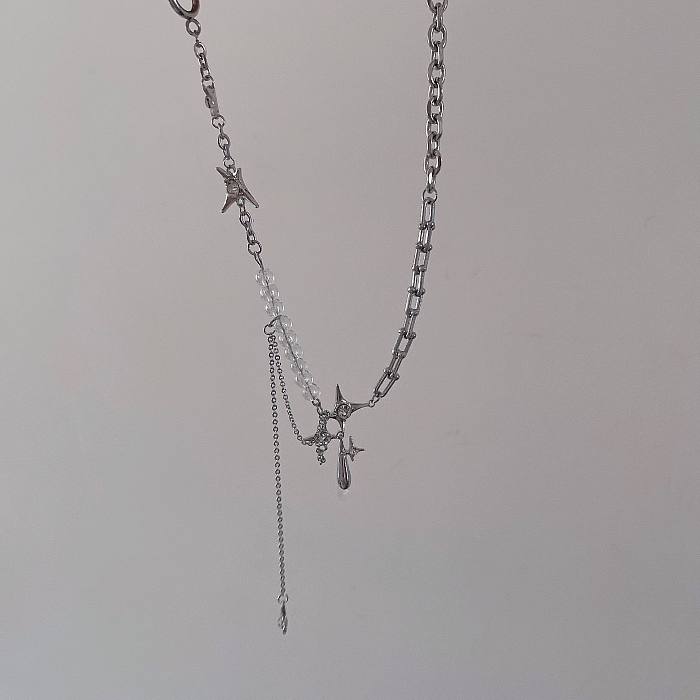 Moda cruz aço inoxidável colar embutido vidro colares de aço inoxidável