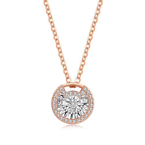 Lässiger schlichter Stil runder quadratischer Edelstahl-Halskette mit rosévergoldetem künstlichem Diamant-Anhänger in großen Mengen