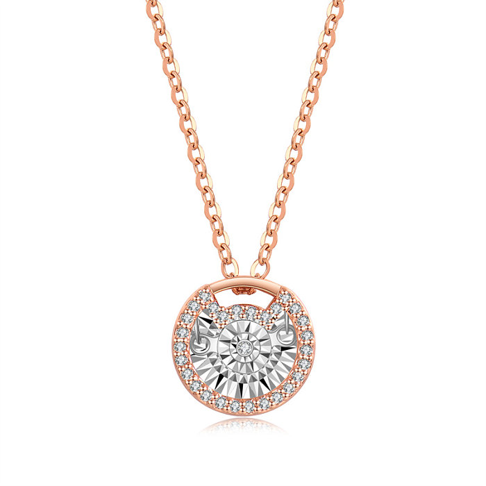 Casual estilo simples redondo quadrado de aço inoxidável rosa banhado a ouro colar de pingente de diamante artificial a granel
