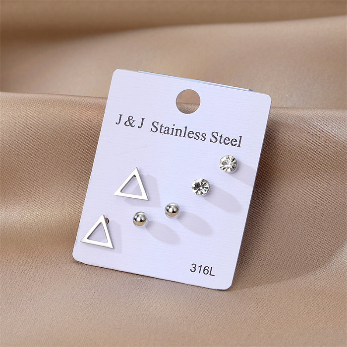 1 Set Elegant Triangle Stainless Steel  Inlay Zircon Ear Studs