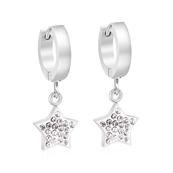 1 Pair Casual Simple Style Star Heart Shape Rectangle Plating Inlay Stainless Steel Zircon Drop Earrings