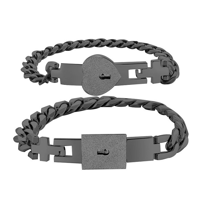 1 Pair Fashion Heart Shape Lock Titanium Steel Plating Bracelets