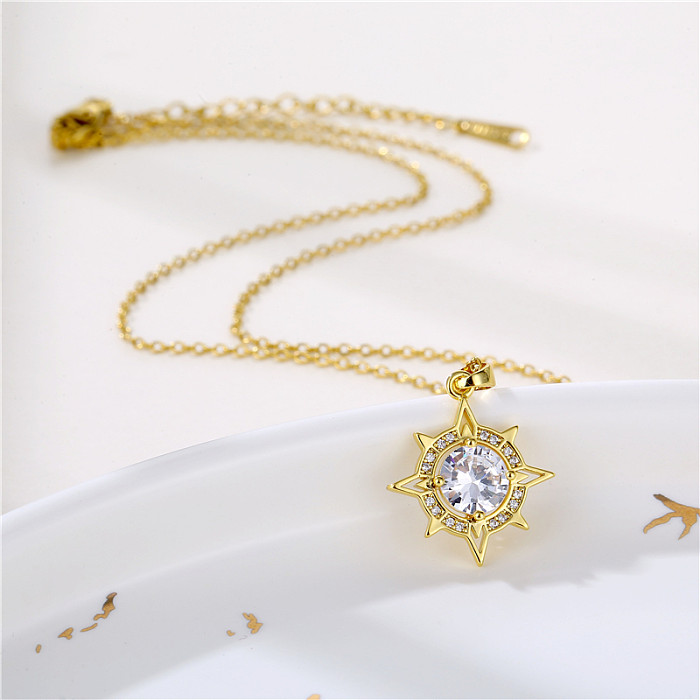 Wholesale Korean Style Sector Star Flower Stainless Steel  Stainless Steel 18K Gold Plated Gold Plated Zircon Pendant Necklace