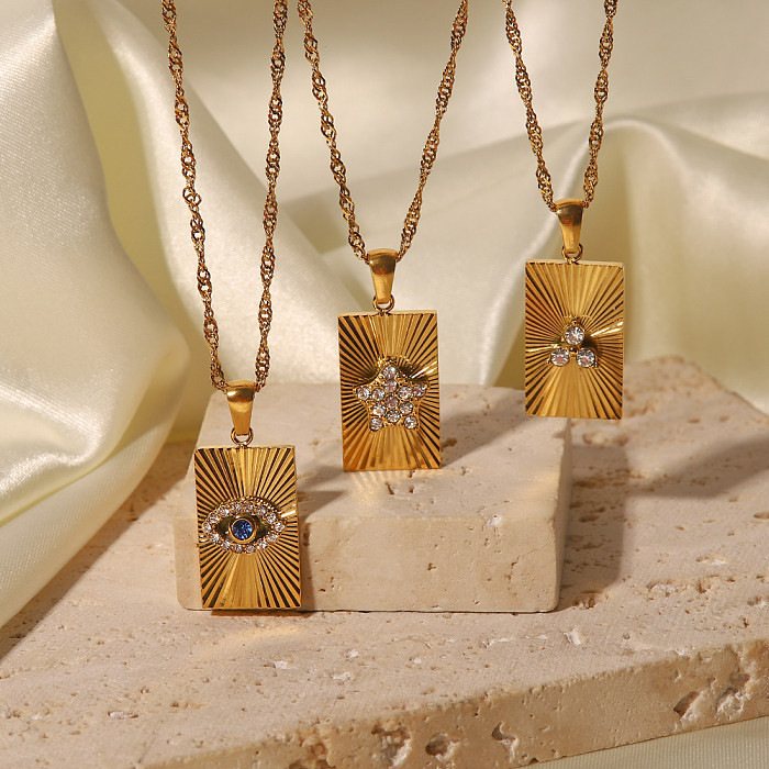 IG-Stil Dreieck-Pentagramm-Teufelsauge-Anhänger-Halskette mit Edelstahlbeschichtung und Zirkon-18-Karat-Vergoldung