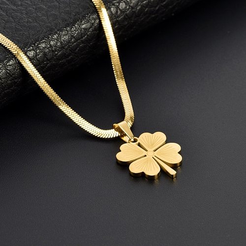 Simple Style Four Leaf Clover Stainless Steel Plating Pendant Necklace 1 Piece